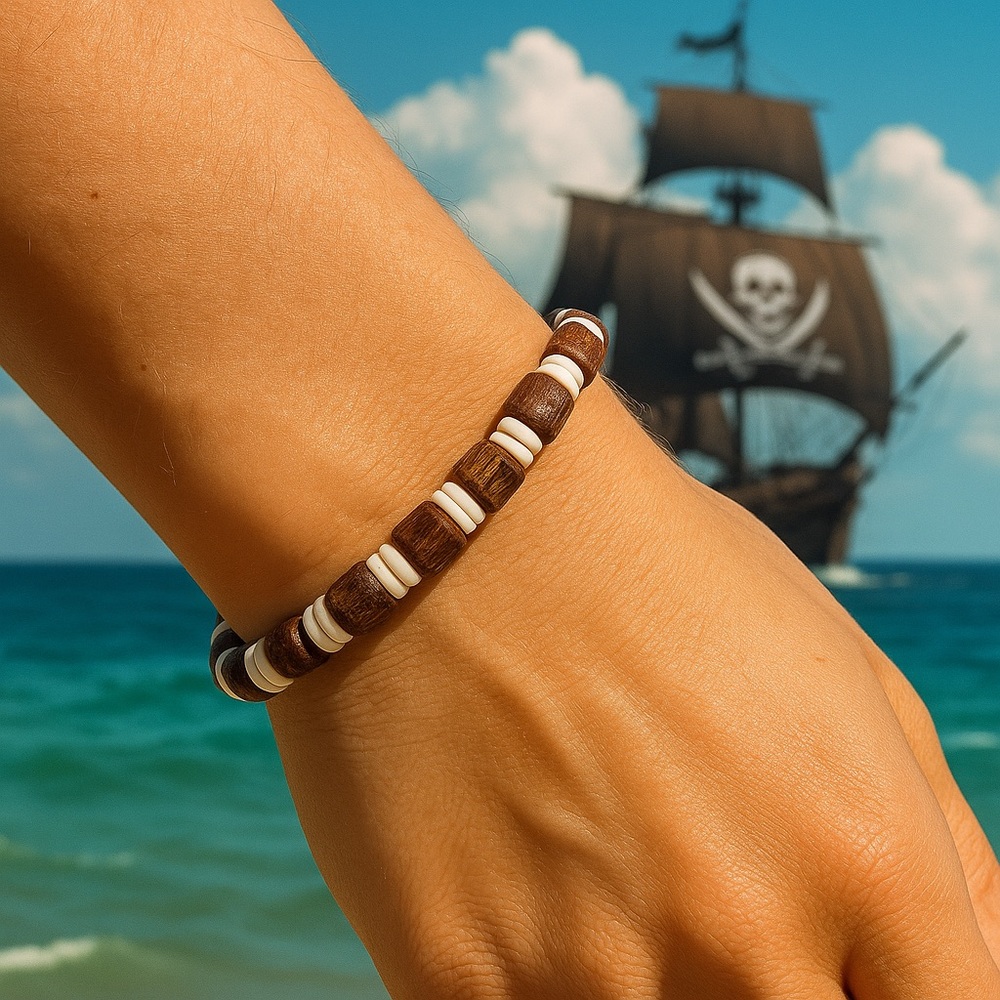 Wood Beads and Puka Shell Bracelet Handmade